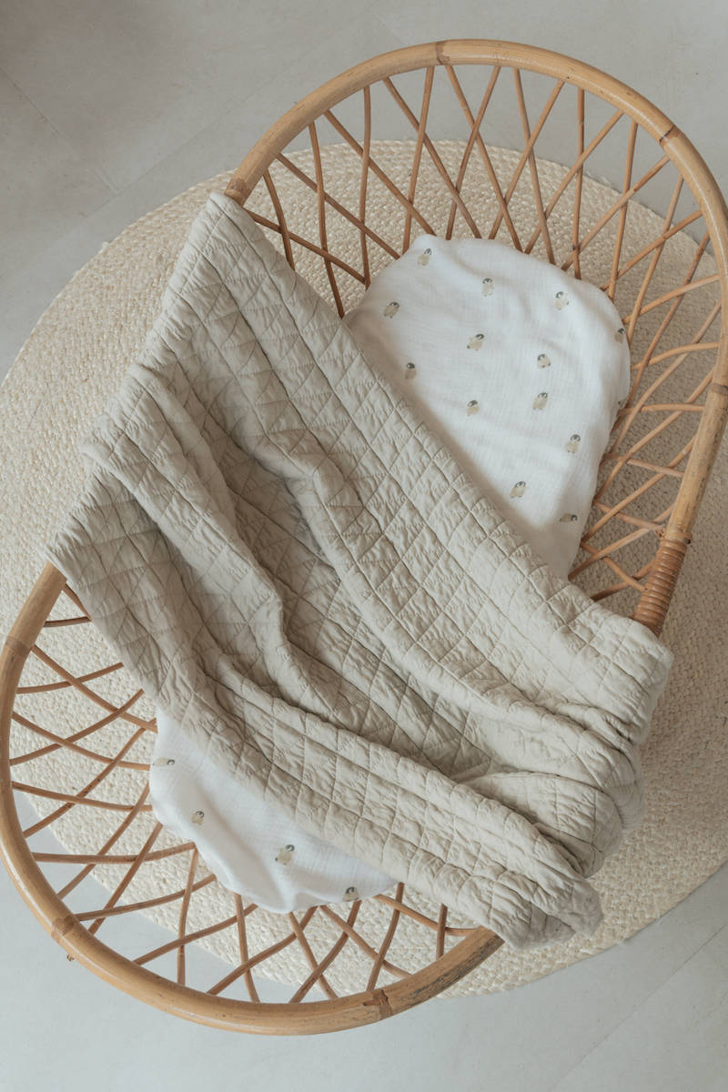 Decke Wrinkled für Wiegen, aus Bio-Bambus + Plüschfrottee – OYSTER GREY 112 