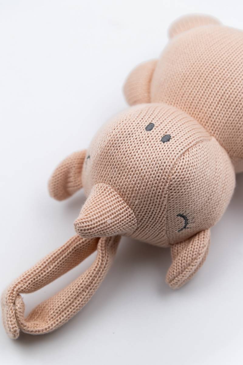 Ciondolo Coniglietto In Bambù Lavorato A Maglia, Clip In Legno, Rosa, Per Passeggini, Unisex, Oeko-Tex Class 1