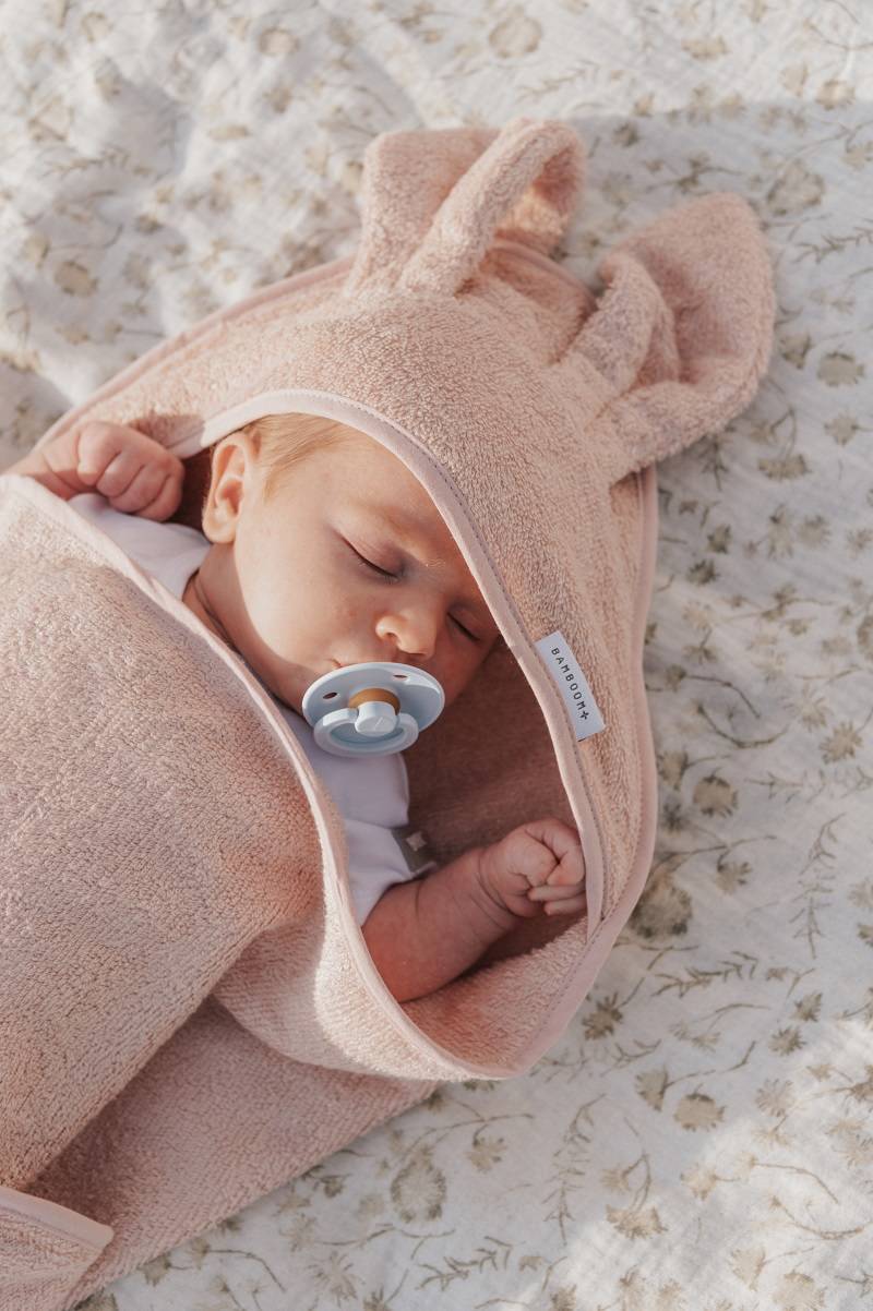 Asciugamano neonato con orecchie + guanto, rosa